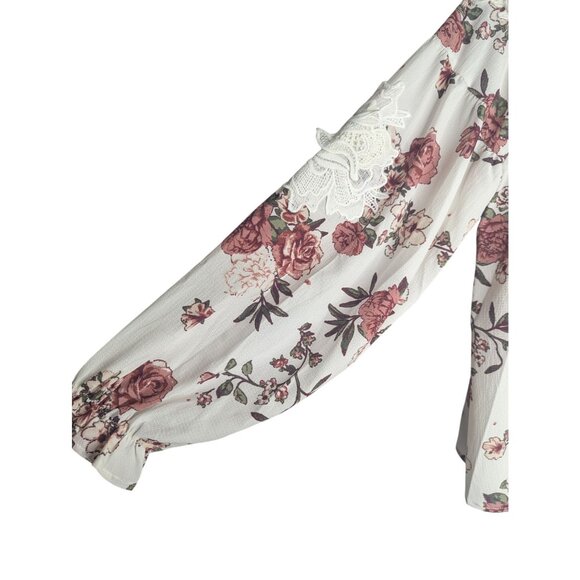 Pol Peasant Blouse Women's Sz S Lace Shawl Floral Cottagecore Feminine Flowy - Picture 4 of 11